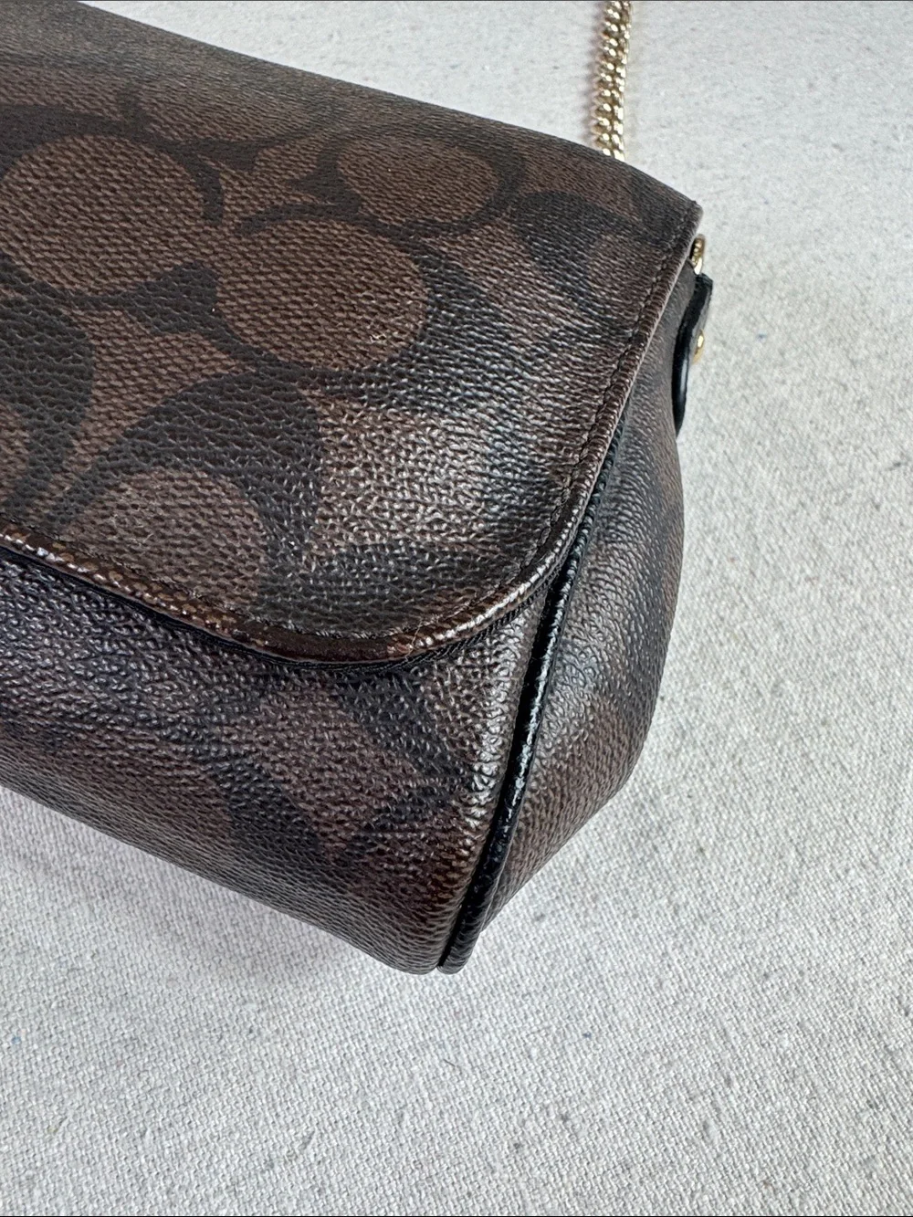 Coach Brown Signature Ruby Mini Crossbody with Gold Hardware bag.